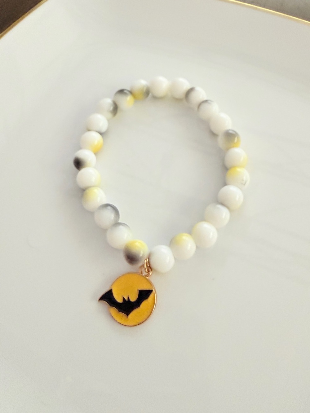 Halloween Beaded Bracelet with Gold Bat Charm